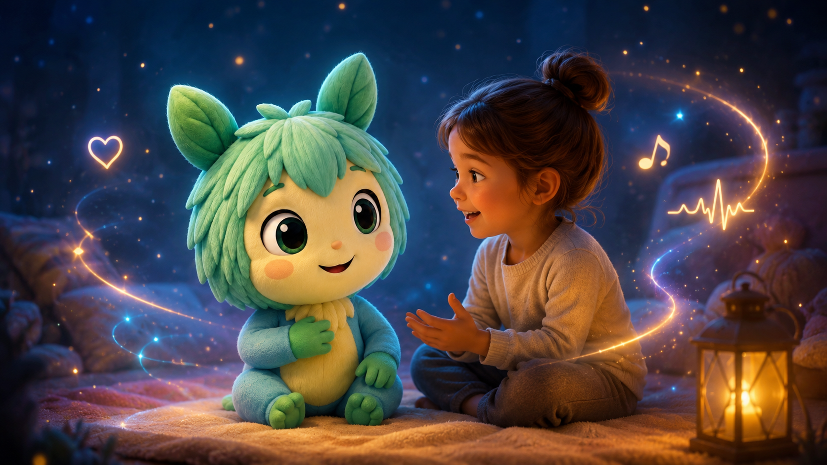 Bloomie listening to a child sharing a story